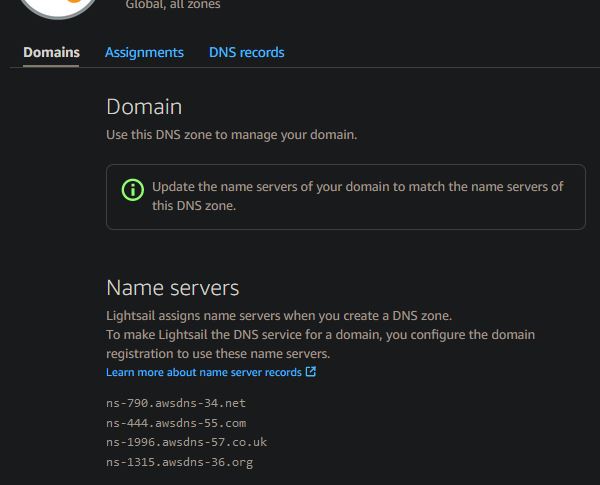 Name server list generated by AWS